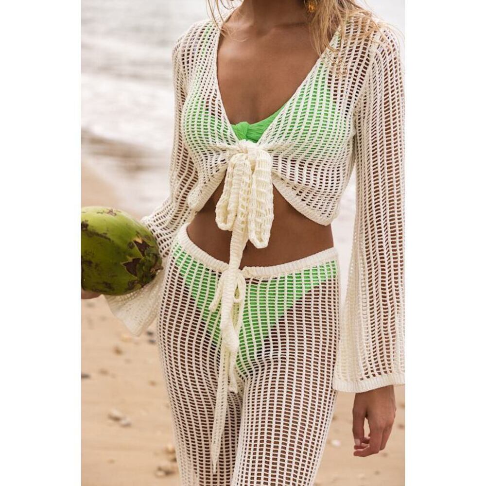 Lulus Codhi Ivory Sheer Crochet Two-piece Swim Cover-up White - Size L